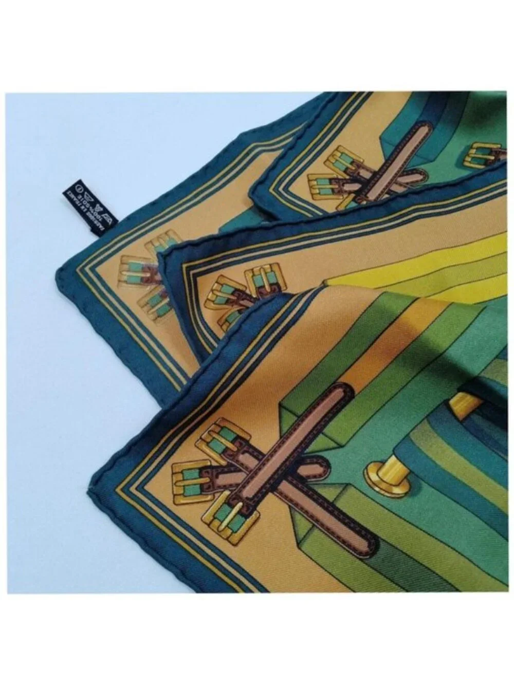 Authentic Hermès Les Sangles Carré 90 Silk Scarf Yellow Green